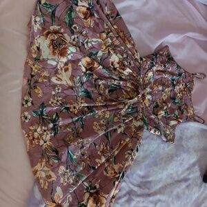 Floral Spaghetti Strap Mini Dress in Purple and Cream